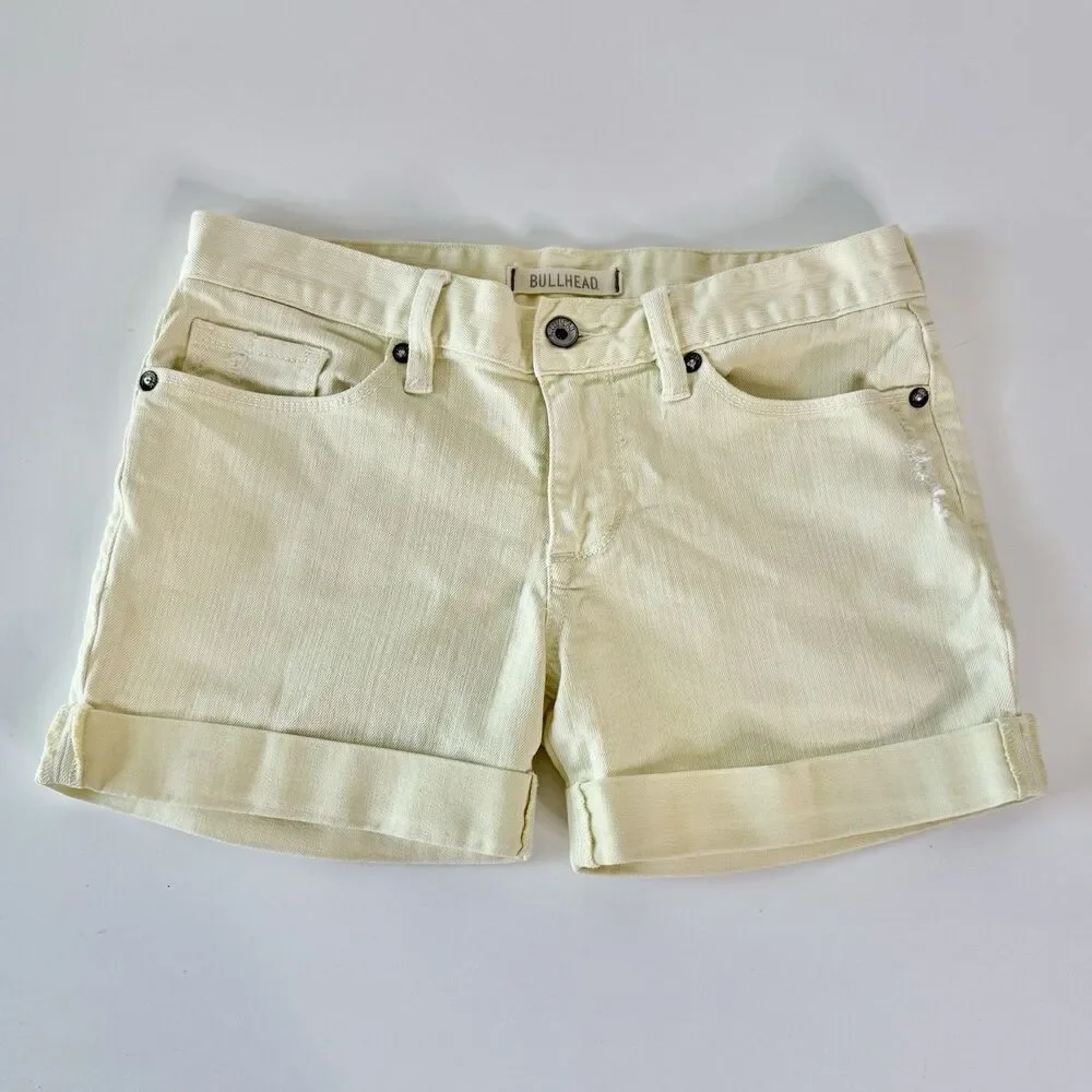 BULLHEAD Jean Shorts Womens Jr Sz 3 Denim Stretch Cuffed  Pale Yellow Waist 30